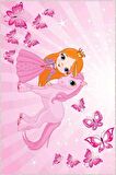 Pembe Kaymaz Tabanlı Unicorn Prensesli Çocuk Halısı KD076