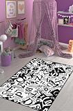 Siyah Kaymaz Tabanlı Yıkanabilir Harfli Çocuk Halısı KD111