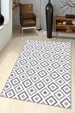 Koyu Gri Karo Kaymaz Taban Makinede Yıkanabilir Halı KR002