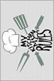 Gri Kaymaz Tabanlı My Kitchen My Rules Mutfak Halısı MT01