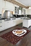 Kahverengi Kaymaz Tabanlı Coffee Temalı Mutfak Halısı MT32