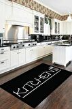 Siyah Kaymaz Tabanlı Kitchen Yazılı Mutfak Halısı MTK04