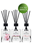 Lilyum, Şakayık, Sakura Çubuklu Oda Kokusu Esansiyel Uçucu Yağ 50 ml x 3'lü Set