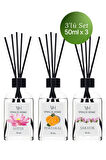 Lotus, Portakal, Şakayık Çubuklu Oda Kokusu Esansiyel Uçucu Yağ 50 ml x 3'lü Set