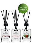 Şakayık, Sakura, Sandal Ağacı Çubuklu Oda Kokusu Esansiyel Uçucu Yağ 50 ml x 3'lü Set