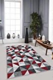 Kırmızı Geometrik Kaymaz Tabanlı Dekoratif Halı PR01