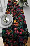 Siyah Patchwork Desenli Premium Masa Örtüsü Runner RNR290