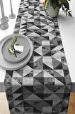 Siyah Geometrik Desenli Premium Masa Örtüsü Runner RNR385