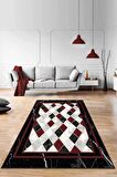 Bordo Geometrik Kaymaz Taban Makinede Yıkanabilir Halı RV143