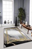 Siyah Gold Çerçeveli Kaymaz Tabanlı Dekoratif Halı RV354