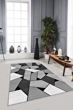 Gri Geometrik Kaymaz Tabanlı Makinede Yıkanabilir Halı WL01