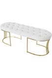 Viego Gold Beyaz Puf - Lüks Metal Gold Ayak, Chester Model Yatak Ucu Bench Puf