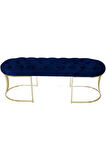 Viego Gold Mavi Puf - Lüks Metal Gold Ayak, Chester Model Yatak Ucu Bench Puf