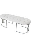 Viego Silver Puf Lüks Metal Gümüş Ayak, Chester Model Yatak Ucu Beyaz Bench