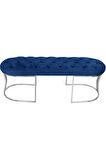 Viego Silver Puf Lüks Metal Gümüş Ayak, Chester Model Yatak Ucu Mavi Bench