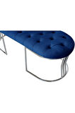 Viego Silver Puf Lüks Metal Gümüş Ayak, Chester Model Yatak Ucu Mavi Bench