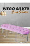 Viego Silver Puf Lüks Metal Gümüş Ayak, Chester Model Yatak Ucu Pembe Bench
