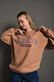 Kadın Vizon Calıfornıa Baskılı Oversize Sweatshirt