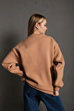 Kadın Vizon Calıfornıa Baskılı Oversize Sweatshirt