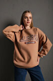 Kadın Vizon Calıfornıa Baskılı Oversize Sweatshirt