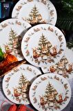 Yılbaşı Desen Özel Tasarım 6'lı Bunny Christmas Dijital Baskı Pasta Tabağı 20 Cm