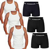 Erkek 3 Pamuklu Likralı Siyah Boxer 3 Atlet Takım