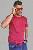 Erkek Bordo Slim Fit Bisiklet Yaka Pamuk Elastan Basic Tişört