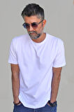 Erkek Beyaz Slim Fit Bisiklet Yaka Pamuk Elastan Basic Tişört