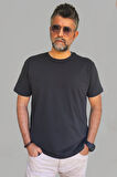 Erkek Siyah Slim Fit Bisiklet Yaka Pamuk Elastan Basic Tişört