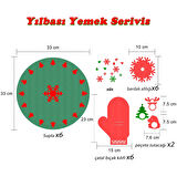 Yeniyıl Yılbaşı Noel 24 parça 6 kişilik Amerikan Yemek Servis Supla Bardak Altlığı Peçete Çatal Seti