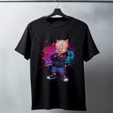 Porky Pig Graffiti Baskılı Unisex Siyah Oversize Tişört - 24/1 Penye