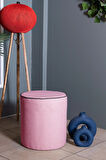 Valeria Puf - Pembe Keten Kumaş Silindir Dekoratif Puf