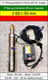 2 GD 1-50 mm Çapında 0.5 HP 2" Boruya Göre Dalgıç Pompa+Motor+Pano+20 mt. Kablo