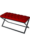 Varcera Bordo Puf - Siyah Çapraz Metal Ayaklı, Kapitoneli Chester Model Bench Puf