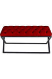 Varcera Bordo Puf - Siyah Çapraz Metal Ayaklı, Kapitoneli Chester Model Bench Puf