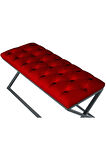 Varcera Bordo Puf - Siyah Çapraz Metal Ayaklı, Kapitoneli Chester Model Bench Puf