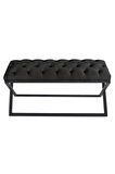 Varcera Antrasit Puf - Siyah Çapraz Metal Ayaklı, Kapitoneli Chester Model Bench Puf