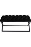 Varcera Siyah Puf - Siyah Çapraz Metal Ayaklı, Kapitoneli Chester Model Bench Puf