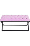 Varcera Pembe Puf - Siyah Çapraz Metal Ayaklı, Kapitoneli Chester Model Bench Puf