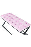 Varcera Pembe Puf - Siyah Çapraz Metal Ayaklı, Kapitoneli Chester Model Bench Puf