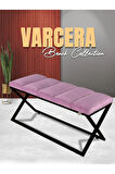 Varcera Sliced Pembe Puf - Siyah Çapraz Metal Ayaklı, Dilimli Model Bench Puf