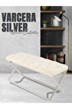 Varcera Silver Bench Çapraz Metal Ayaklı Kapitoneli Model Beyaz Puf
