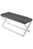 Varcera Silver Bench Çapraz Metal Ayaklı Kapitoneli Model Gri Puf