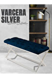 Varcera Silver Bench Çapraz Metal Ayaklı Kapitoneli Model Mavil Puf