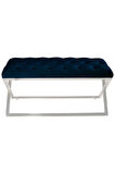 Varcera Silver Bench Çapraz Metal Ayaklı Kapitoneli Model Mavil Puf