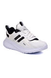 Unisex Beyaz Siyah Bağcıklı Esnek Hafif Günlük Sneaker Spor Ayakkabı