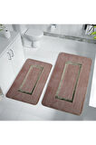 Meram Kaymaz Taban, Yumuşacık, Emici 2'li Ultra Lüks Deri Detaylı Banyo Paspası Seti