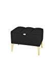Vetra Mini Royal Siyah Kumaş Sandıklı Puf- Gold Ayak Dekoratif Bench Puf