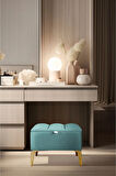 Vetra Mini Royal Turkuaz Kumaş Sandıklı Puf- Gold Ayak Dekoratif Bench Puf