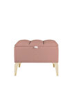 Vetra Mini Royal Pudra Kumaş Sandıklı Puf- Gold Ayak Dekoratif Bench Puf